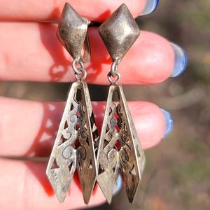 VINTAGE STERLING SILVER ESPANOS FILIGREE SCREWBACK EARRINGS SIGNED (002ERNG)